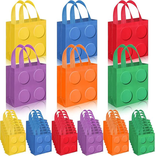 Sweetude 40 Pcs Building Blocks Brick Gift Party Favor Bags with Handle, Non Woven Goodie Bags Birthday Favor for Birthday Baby Shower Packaging Supplies