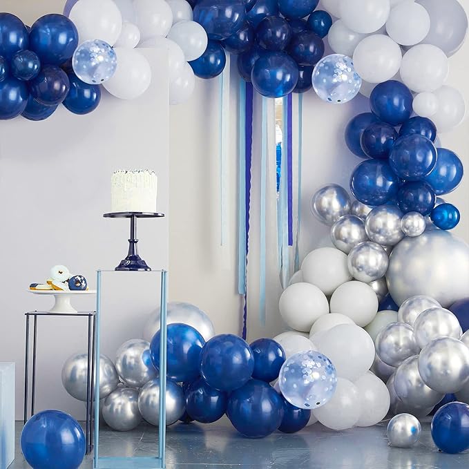 CANREVEL 127pcs Navy Blue Silver Balloons Garland Kit White Silver Confetti Balloons Arch Kit for Birthday Party Baby Shower Wedding Graduation Prom Decorations