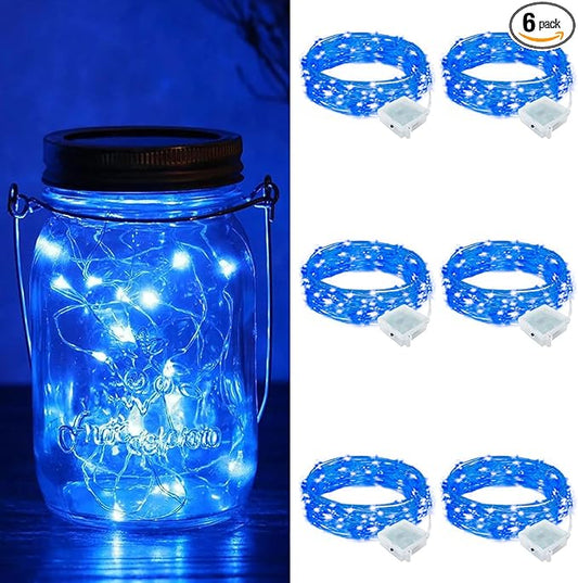 ZGWJ 6 Pack Fairy Lights Battery Operated with Remote, 7ft 20LED Mini Fairy String Lights with Timer 8 Modes Waterproof for Halloween Christmas Tree DIY, Parties, Bedroom Decorations Blue