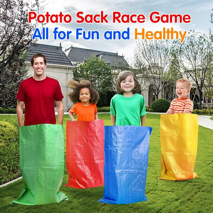 Abnaok 20PCS Outdoor Games Potato Sack Race Bag, 3-Legged Race Bands, with Egg and Spoon Race Lawn Games for Outside Backyard Field Day Birthday Party Games for Kids and Adults.