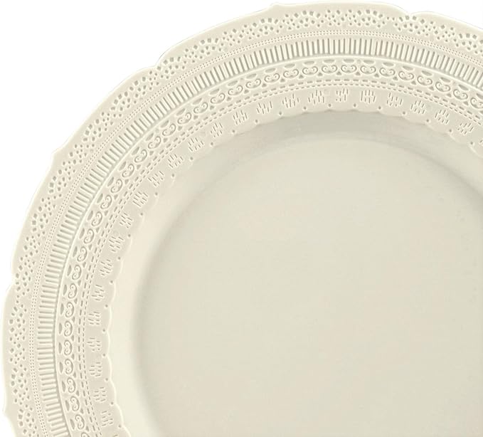 OCCASIONS 120 Guests Heavy Duty Disposable Plastic Plates Set ??11" Dinner & 8.25" Salad Plates, Premium Reusable Party Plates for Weddings, Events, Fancy Dinnerware ??Chateau Ivory