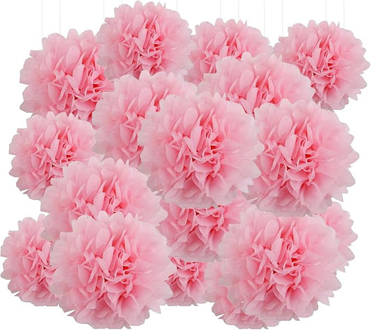 Qimoo 20pcs Light Pink Paper Pom Poms Decorations, DIY Tissue Paper Flowers Ball for Party Wedding Outdoor Decoration