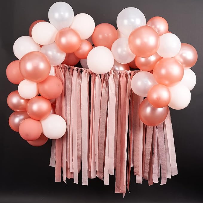 PartyWoo Rose Gold Crepe Paper Streamers 6pcs 492ft Pack of Metallic Rose Gold Baby Pink Crepe Paper Streamers for Birthday Bridal Shower Engagement New Year Eve Graduation Party Decorations