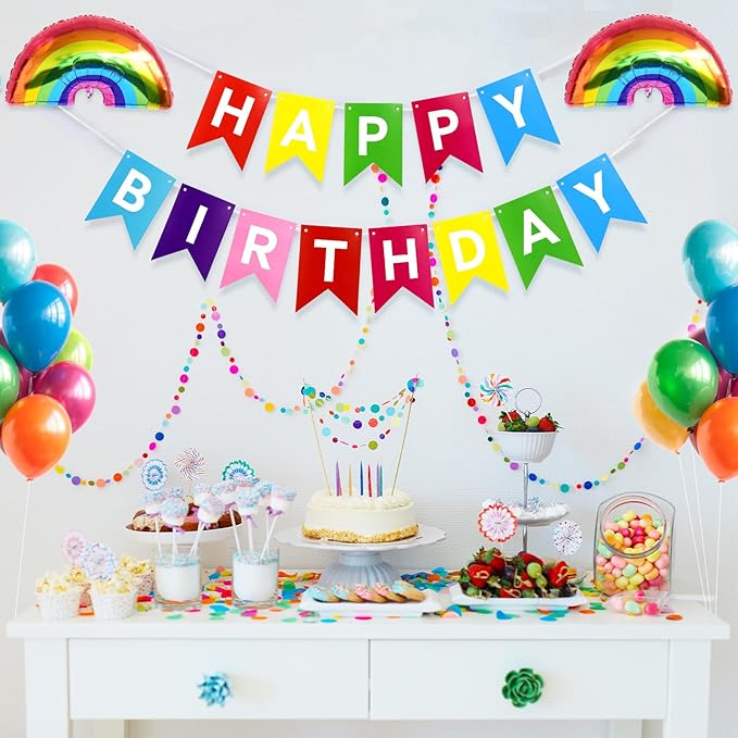 Rainbow Happy Birthday Banner Colorful Sign Party Decorations for Women Men Girls Boys