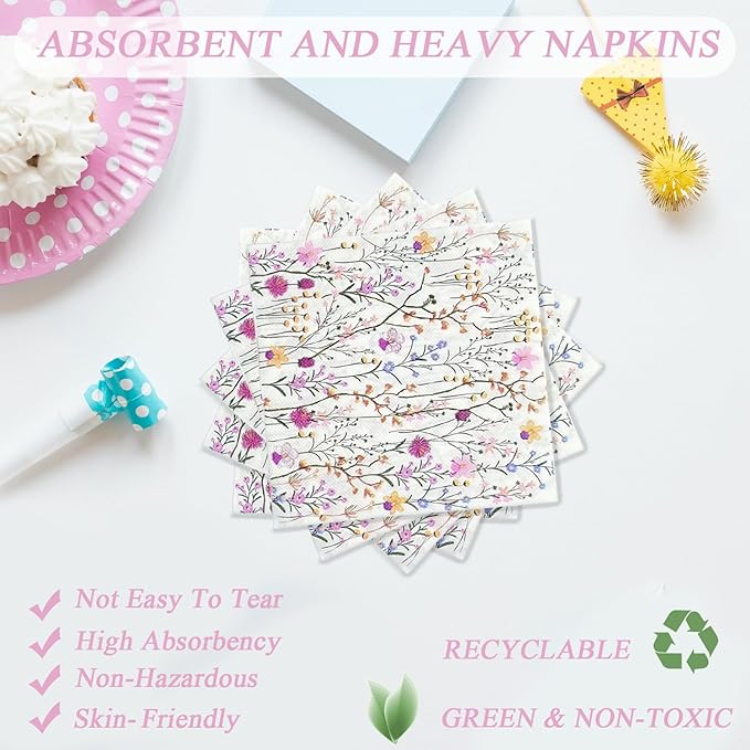 72PCS Baby in Bloom Paper Plates and Napkins - 7 Inch Paper Plates and 6.5 Inch Napkins with 6.3 Inch Forks Disposable Tableware Set for Baby Shower Party Decorations