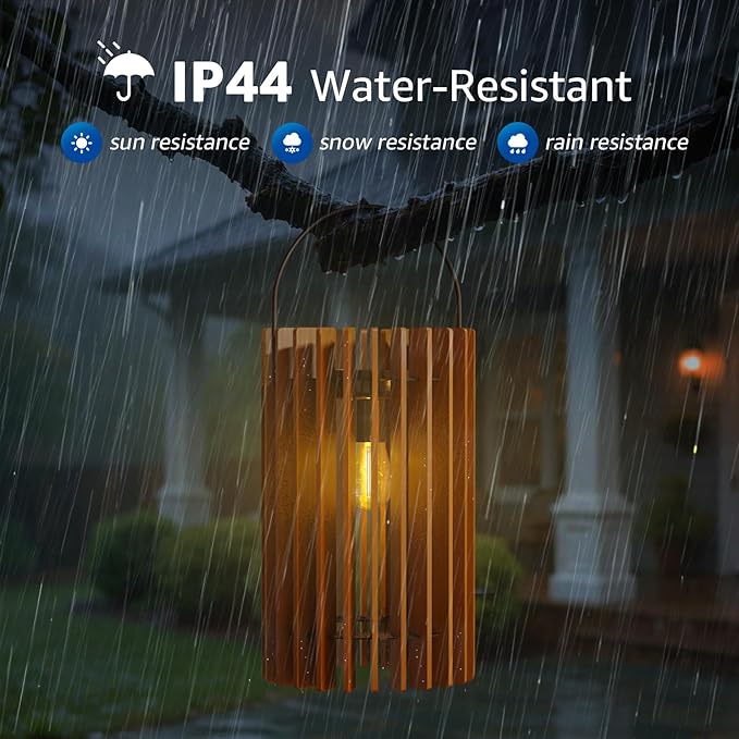 2 Pack 13" Solar Lantern Outdoor Waterproof IP44 Outside Lights LED Hanging Rattan Lamp for Patio Garden Decor Porch Yard Table Top Decorative
