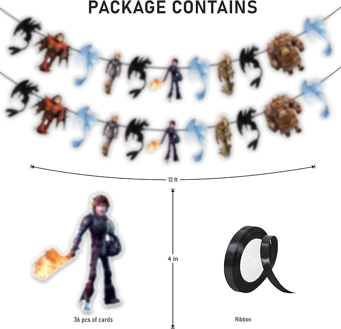 How to Train Your Dragn Garland Decoration – Fantasy Dragon Theme Hanging Garland for Birthday Celebration Setup, Wall and Backdrop Display, Party Room Decoration, Photo Area Styling.