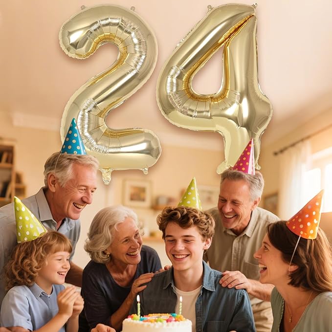 Champagne Gold Large Number 24 Balloon, 40 Inch Light Gold Foil Helium Number Balloons, Giant Mylar Number 24 Balloons for 24 Years Old Birthday Party Anniversary Decorations (Champagne Gold 24)