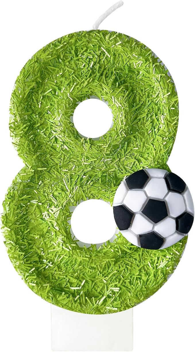 8th Birthday Candles，Soccer Birthday Decorations，Suitable for Girl and boy Cake Toppers, Wedding Cakes, Anniversaries, Party Celebrations, Birthday Decorations