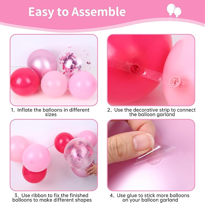 RUBFAC Pink Balloon Arch Kit, Pink Graduation Decorations 2026, Star Latex Balloons for Mother’s Day Girl Birthday Baby Shower Princess Wedding Party Decorations, 140pcs