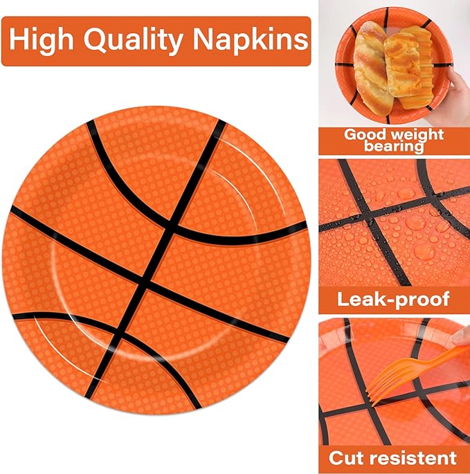 100 Pcs Basketball Party Plates and Napkins Set Basketball Birthday Party Decorations Sports Party Supplies Basketball Tableware Basketball Party Favors for Boy Birthday Party Decorations Serves 25