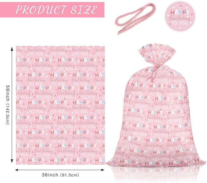 WRAPAHOLIC 56" Extra Large Birthday Plastic Gift Bag - Pink Sweet Blessings Jumbo Bike Bag Gift Wrap for Women Girls Birthday, Baby Shower, Wedding, Bridal Shower - 56" H x 36" W