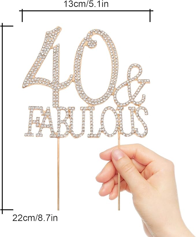 40 & Fabulous Cake Topper 40 Years Birthday Or 40th Wedding Anniversary Gold Crystal Rhinestone Party Decoration