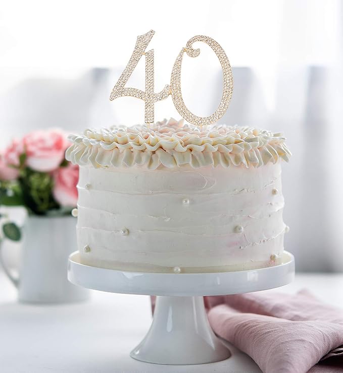Bling Crystal Rhinestone 40 Birthday Cake Topper - Best Keepsake | 40th Party Decorations Gold