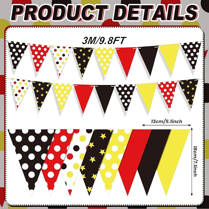 5 Pcs Mouse Birthday Party Banner Pennant Flags Mouse Triangle with Double Sided Printing Triangle Paper Flag for Hanging Decoration