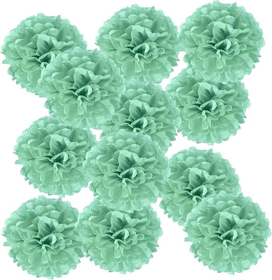PATIKIL 4inch Tissue Paper Pom Poms, 12PCS Pom Poms Paper Flowers Ball Tissue Paper Flowers for Wedding Bridal Shower Birthday Bachelorette Party Backdrop Decoration, Mint Green