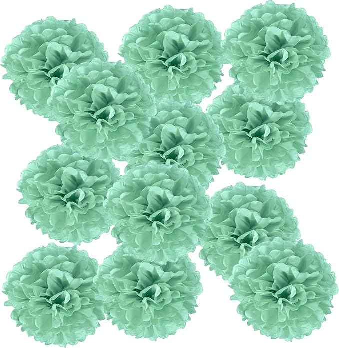 PATIKIL 14inch Tissue Paper Pom Poms, 12PCS Pom Poms Paper Flowers Ball Tissue Paper Flowers for Wedding Bridal Shower Birthday Bachelorette Party Backdrop Decoration, Mint Green