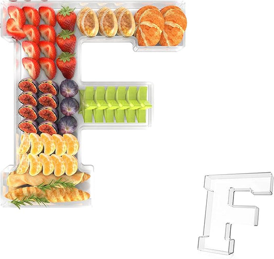 13.8" Acrylic Letter Charcuterie Tray, Charcuterie Letters Fillable Box for food, Reusable Serving Cake Candy Dish Display Tray for Birthday Anniversary Party Decoration (Letter F)