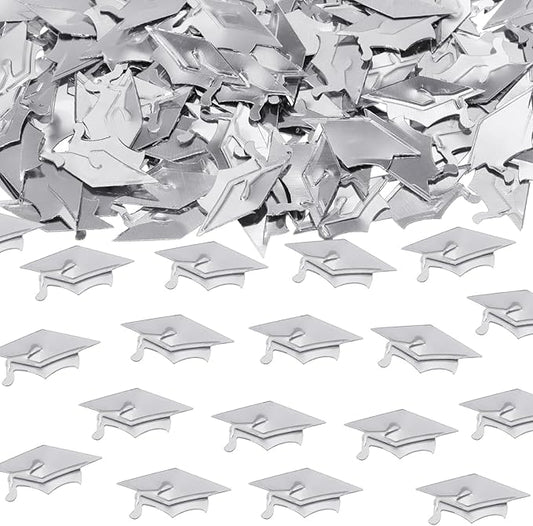 ONLYKXY 15gram Glitter Table Confetti Decor Scatter Bless Confetti Grad Party Decor for Congrats College Graduation Birthday Wedding Party Chocolate Favor Envelope Decal (Silver Graduation Cap)