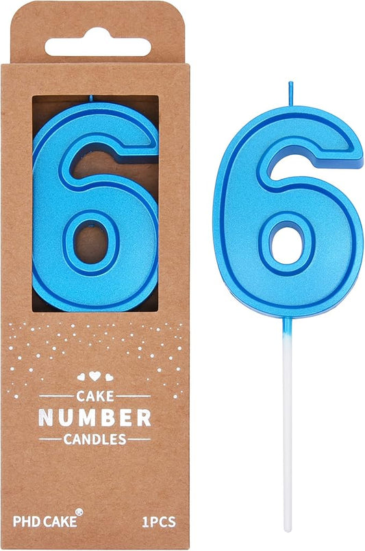 PHD CAKE 2.76 Inch Luxe Blue 6 Number Birthday Candles, Blue Number Candles, Cake Number Candles, Party Celebration