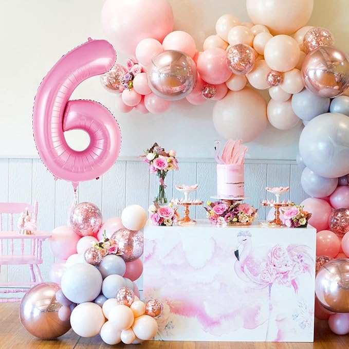 Pink Number 6 Balloon 40 Inch, Big Large Foil Helium Number Balloons, Jumbo Giant Mylar Number 6 Balloons for 6 Year Old Birthday Party Decorations Supplies Anniversary Celebration