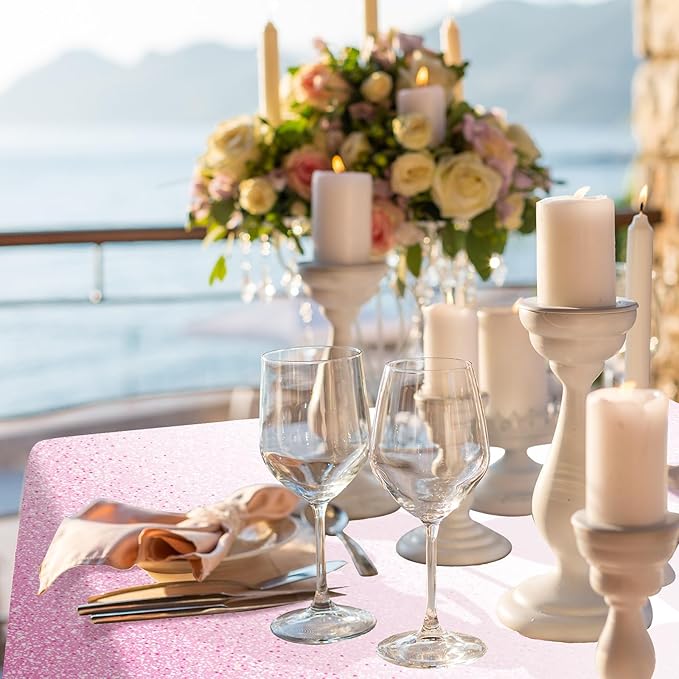 1 Pack Ombre Pink Plastic Tablecloth for Parties, Gradient Pastel Pink Disposable Tablecloths for Rectangle Tables, Light Pink Sprinkle Table Cover for Wedding Birthday Anniversary Party, 54 x 108Inch