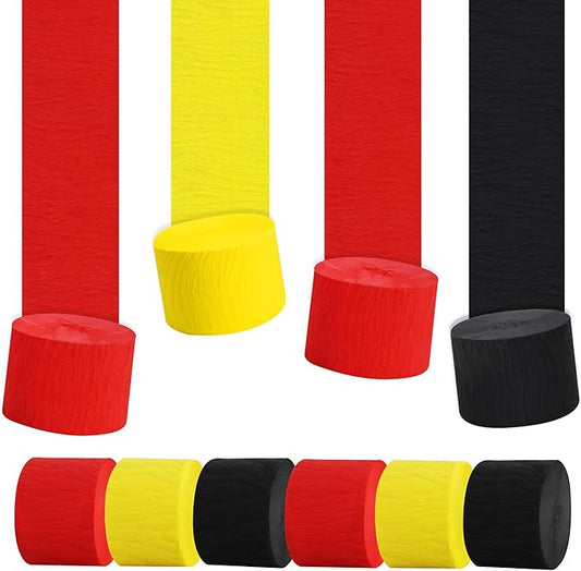 BEISHIDA 6 Rolls Red Yellow and Black Crepe Paper Streamers for Mouse Theme Graduation Halloween Birthday Party Decorations Decor DIY Craft Paper (1.8 Inch x 82 Ft/Roll)