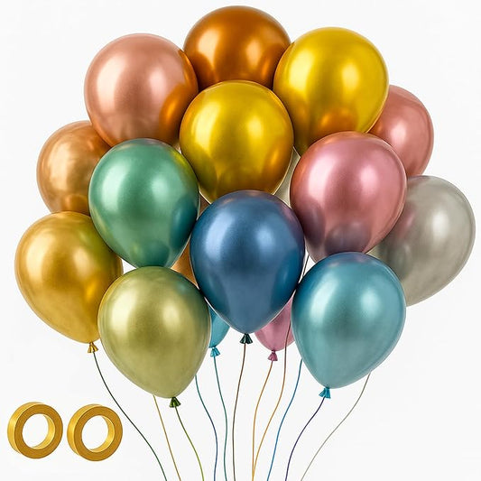 Voircoloria 105pcs Metallic Balloons 12inch Chrome Party Balloons for Boys Girls Birthday Baby Shower Gender Reveal Wedding Decorations