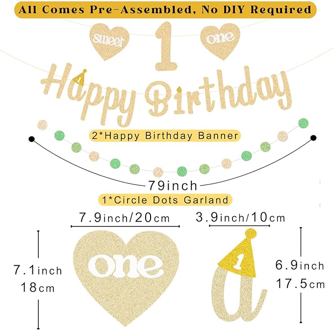 First Birthday Decorations for Boy, Pre-Strung Sweet One and Happy Birthday Banner with Honeycomb Balls, Hanging Swirls, Circle Dots Garland for 1st Birthdays Decorations Boy Girl 21pcs
