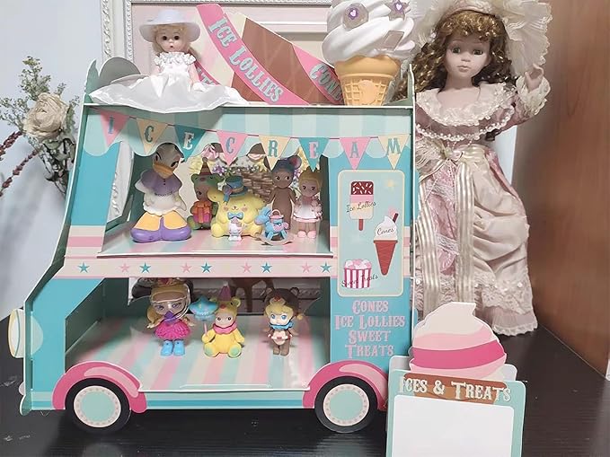 3 Tier Cupcake Stand Ice Cream Van Stand Cars Display Stand Bus Cupcake Cake Stand Truck Paper Cupcake Holder for Kids Birthday Party Decorations (Blue car)
