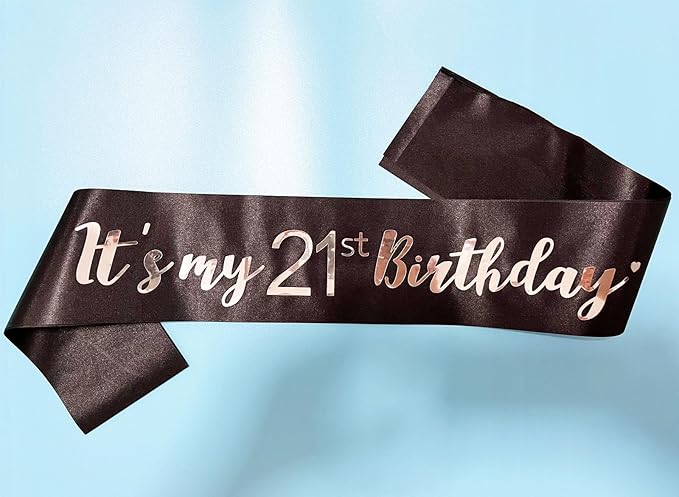 It's My 21st Birthday Sash Black, Birthday Girl Sash Gifts Party Decorations and Supplies, Black with Silver