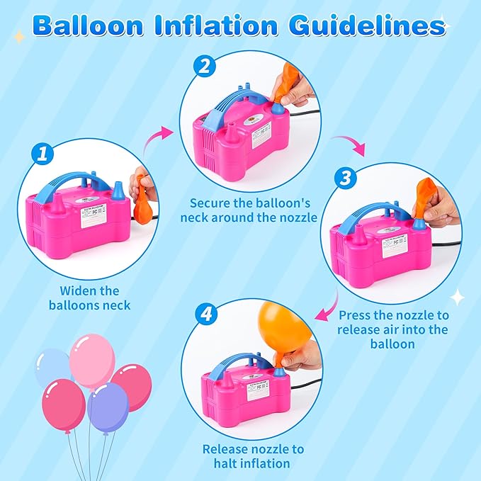 Balloon Pump Electric Portable Dual Nozzle Air Pump for Balloons Blower Pump Inflator for Decoration, Birthday Party [110V~120V, 600W, Bright Pink]