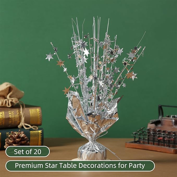 20 Pack Silver Foil Spray Centerpiece Star Table Decoration Metallic Burst Table Centerpieces for Birthday New Year Wedding Anniversary Graduation Party Supply (Silver)