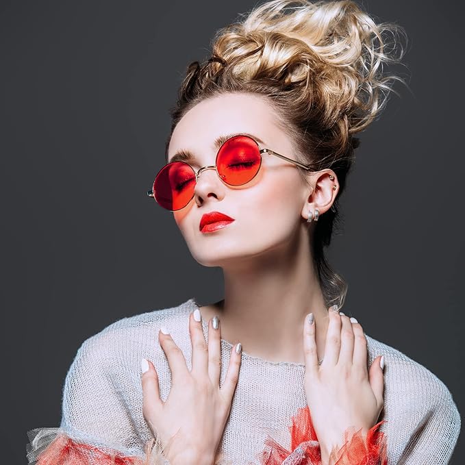 ONESING 8-20 Pairs Round Hippie Sunglasses Circle Sunglasses for Women Glasses Multicoloured Hippie Headband Disco Party