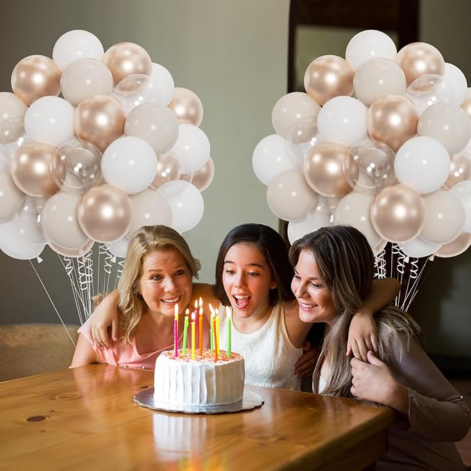 60pcs Sand White Gold Balloons - 12inch Metallic Champagne Gold Nude White & Clear Balloons for Weddings, Birthdays, Baby Showers