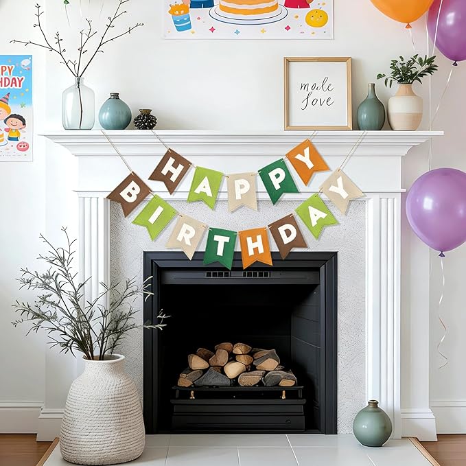 Happy Birthday Banner, Boho Felt Birthday Garland, Reusable Birthday Party Decorations for Kids and Adults, Birthday Decorations for Women, Hanging Banner Decor for Home Office Party