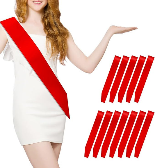 12 Pcs Sash Blank Satin Sash Party Favors Red Sash Plain Sash Pageant Sash Satin Sash Sashes for Birthday, Wedding, Graduation, DIY, Beauty Pageant, Hen Party, Homecoming, Make Your Own Sash
