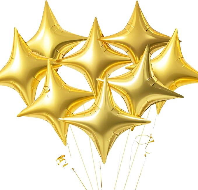 TONIFUL 20Pcs 26Inch Large Gold Four Pointed Star Shape Foil Balloons Big Gold Star Mylar Balloons for Birthday Wedding Baby Shower Anniversary Engagement Party Decorations Supplies
