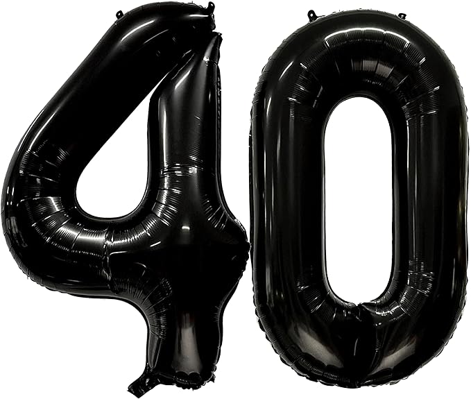 FIROMI 40 Number Balloons Black Big Giant Jumbo Mylar Foil 40 Balloon Numbers for 40th Birthday Party Anniversary Decorations 40-inches