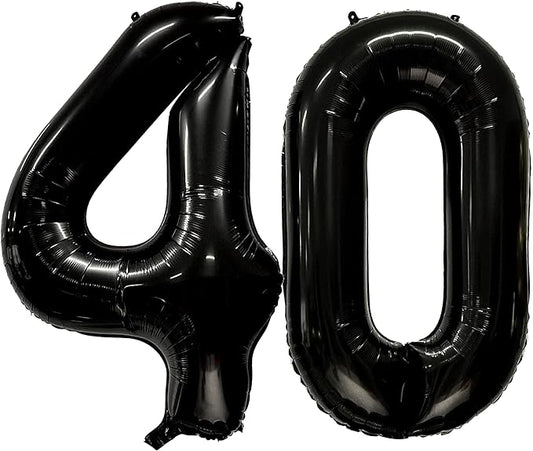 FIROMI 40 Number Balloons Black Big Giant Jumbo Mylar Foil 40 Balloon Numbers for 40th Birthday Party Anniversary Decorations 40-inches