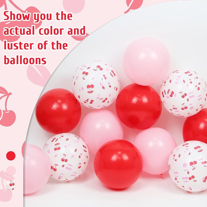 Cherry Balloons, 60pcs 12inch Pink and Red Balloons with White Print Balloon for Baby Shower Birthday Party Decorations