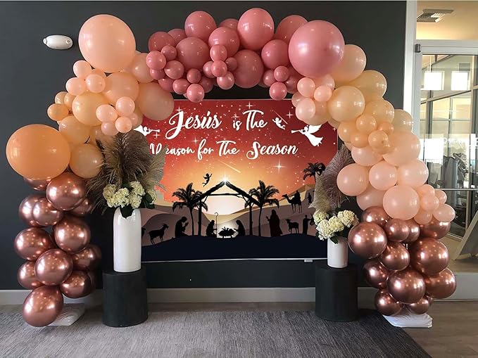 Mocsicka Christmas Nativity Backdrop Blue Large Merry Christams Party Decorations Banner Xmas Christmas Jesus is The Reason for The Season Background Photo Booth (Red, 10x7ft(120"x82"))