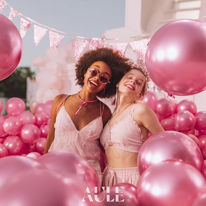 AULE Party Balloons 50 Pcs 12 inch Pink Metallic Chrome Helium Shiny Latex Thicken Balloon Perfect Decoration for Wedding Birthday Baby Shower Graduation Carnival
