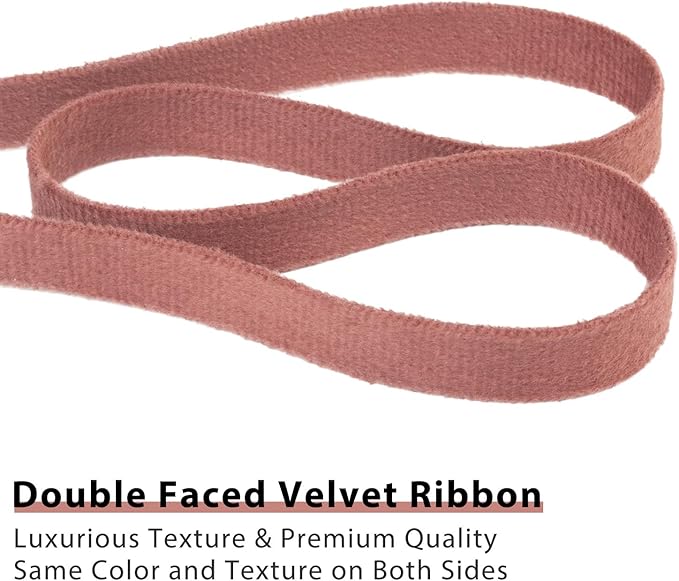 Rose Gold Velvet Ribbon - 3/8 Inch x 21 Yd Vintage Rosewood Velvet Ribbon for Christmas Tree Ornaments, Gift Wrapping, Wedding Decoration, Wreaths & Hair Bows
