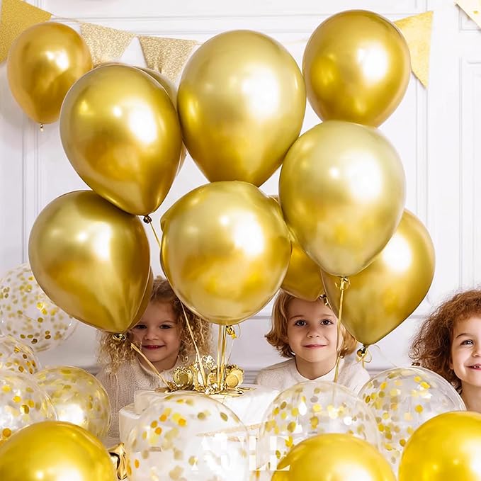 AULE Party Balloons 50 Pcs 12 inches Gold Metallic Chrome Helium Shiny Latex Thicken Balloon Perfect Decoration for Wedding Birthday Baby Shower Graduation Christmas Carnival