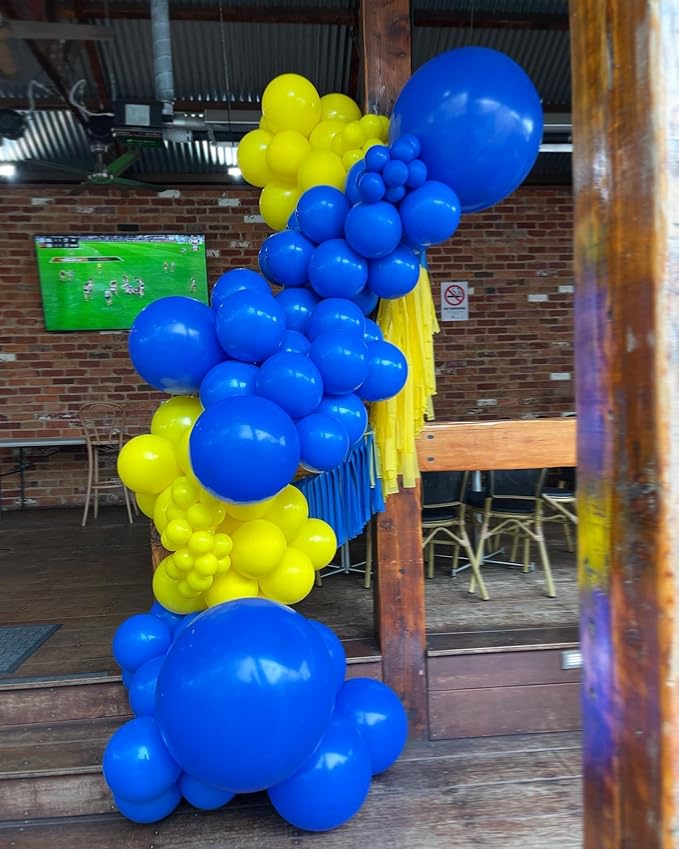 Blue and Yellow Balloons Garland Arch Kit 154Pcs - 5 10 12 18 inch Different Size Royal Blue and Yellow Balloons for Anniversary Engagement Graduation Baby Shower Birthday Party Decorations