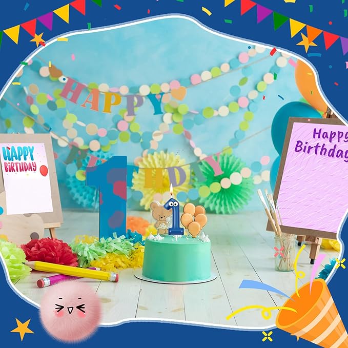 MTLEE Number Birthday Candle Monster Theme Candles Cookies Cake Topper for Girl Boy Cartoon Birthday Party Cake Decorations Supplies(Blue A,Number 1)