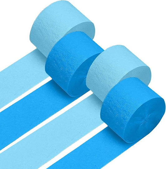 4 Crepe Paper Streamers Rolls, 328ft Pack of Blue and Light Blue Crepe Paper for Birthday Wedding Baby Bridal Shower Decorations Christmas Craft Supplies (1.8 inch x 82 ft/Roll)