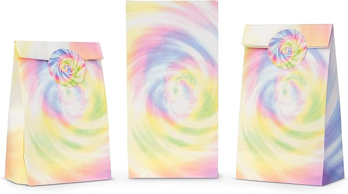 ROYAL BLUEBONNET Pastel Tie Dye Party Favor Bags, 24 Bags & Stickers, Birthday Decorations for Girls