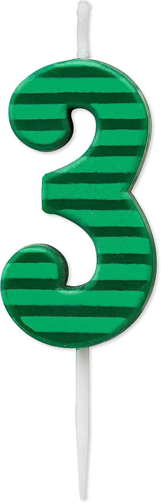 Papyrus Number 3 Birthday Candle, Green Stripes (1-Count)